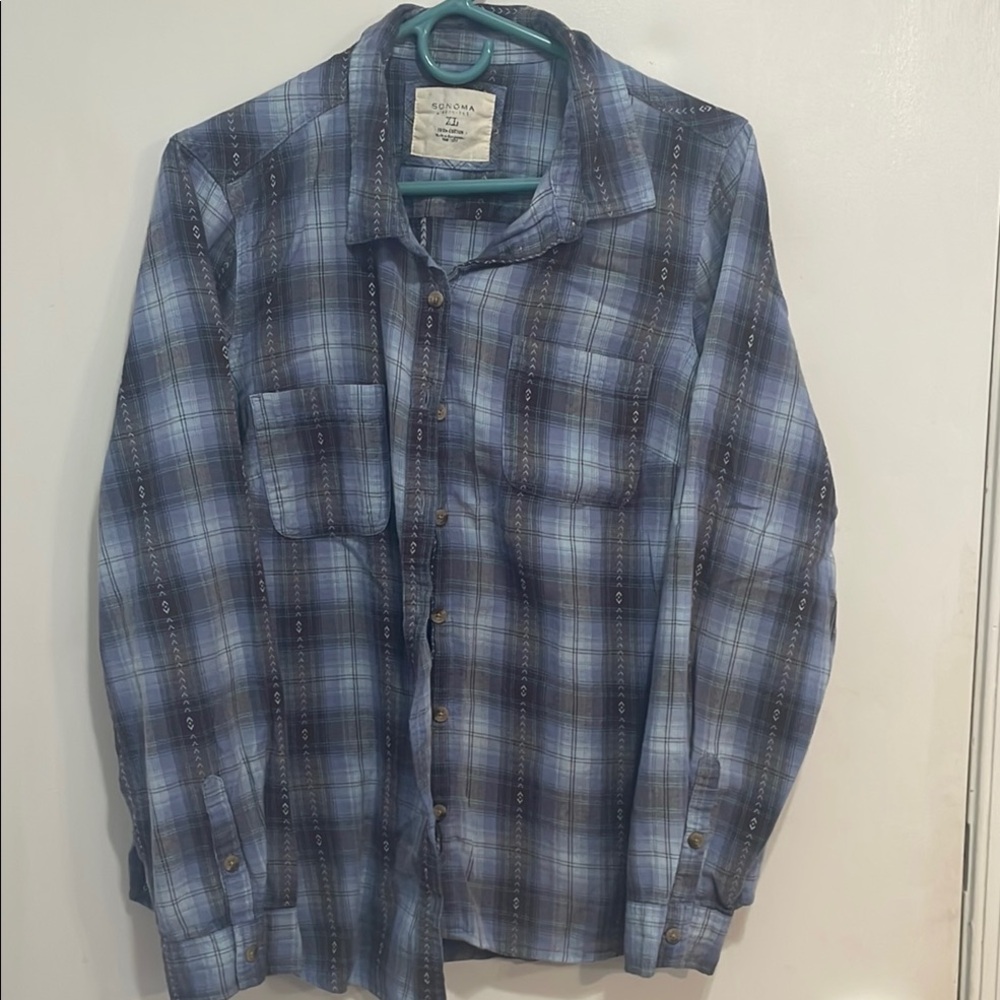 Sonoma Navy and Gray Plaid Shirt